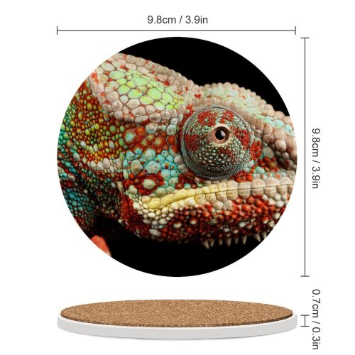 yanfind Ceramic Coasters (round) Black Dark Chameleon Lizard Multicolor Closeup Macro AMOLED HDR Family Game Intellectual Educational Game Jigsaw Puzzle Toy Set