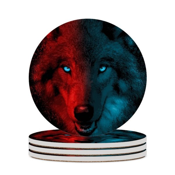 yanfind Ceramic Coasters (round) Wolf Scary Gradient Dark Family Game Intellectual Educational Game Jigsaw Puzzle Toy Set