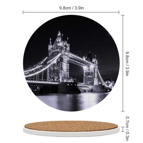 yanfind Ceramic Coasters (round) William Warby Black Dark   London River Thames Dark Lights Cityscape Family Game Intellectual Educational Game Jigsaw Puzzle Toy Set