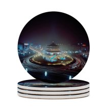 yanfind Ceramic Coasters (round) Chinese Night Progress Architecture Building  Place History Prosperity Tradition Intersection Highway Family Game Intellectual Educational Game Jigsaw Puzzle Toy Set