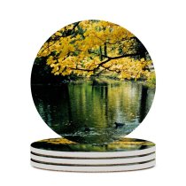 yanfind Ceramic Coasters (round) Ujazdowski Park Warsaw Autumn Fall Natural Landscape Reflection Tree Leaf Bank Family Game Intellectual Educational Game Jigsaw Puzzle Toy Set