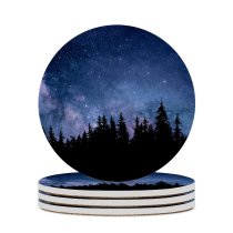 yanfind Ceramic Coasters (round) Night Starry Sky Forest Silhouette Astronomy Cosmos Family Game Intellectual Educational Game Jigsaw Puzzle Toy Set