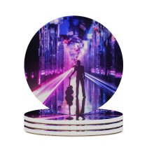 yanfind Ceramic Coasters (round) Carsen Haycock Graphics CGI Neon Guitar Musician Silhouette Cyberpunk Future City Family Game Intellectual Educational Game Jigsaw Puzzle Toy Set