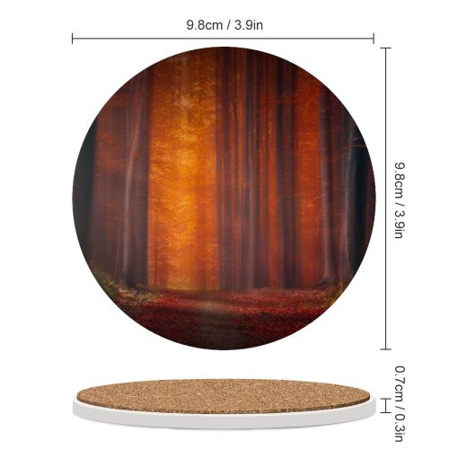 yanfind Ceramic Coasters (round) Hmetosche Autumn Forest Pathway Fallen Leaves Sunset Landscape Trees Woods Family Game Intellectual Educational Game Jigsaw Puzzle Toy Set