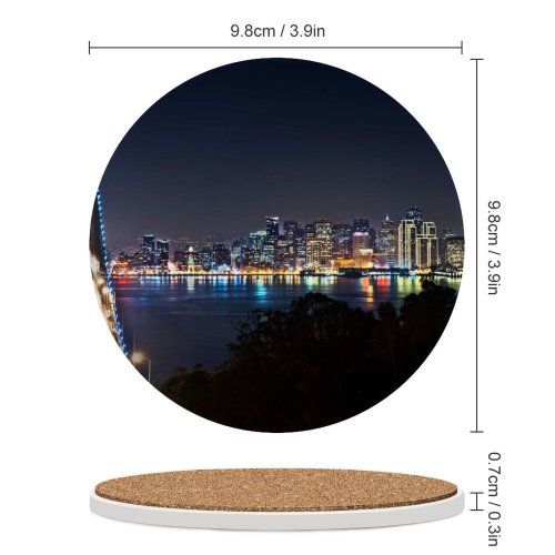 yanfind Ceramic Coasters (round) Michael Kaldani Oakland Bay   Francisco Cityscape City Lights Night Time Family Game Intellectual Educational Game Jigsaw Puzzle Toy Set