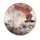 yanfind Ceramic Coasters (round) Fantasy Ancient Architecture Trees Infrared Family Game Intellectual Educational Game Jigsaw Puzzle Toy Set