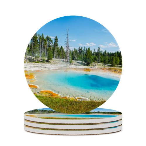 yanfind Ceramic Coasters (round) Youen California Mudpot Yellowstone National Park Tourist Attraction Trees Landscape Sky Family Game Intellectual Educational Game Jigsaw Puzzle Toy Set