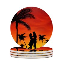 yanfind Ceramic Coasters (round) Love Couple Palm Trees Sky Sunset Silhouette Romance Family Game Intellectual Educational Game Jigsaw Puzzle Toy Set
