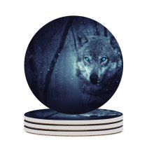 yanfind Ceramic Coasters (round) Black Dark Wolf Eyes Snowfall Winter Night Forest Family Game Intellectual Educational Game Jigsaw Puzzle Toy Set