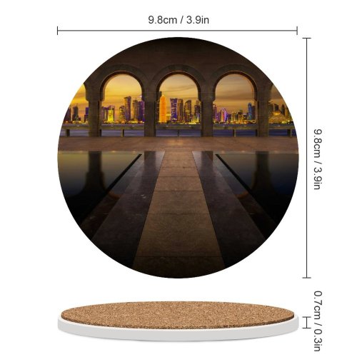 yanfind Ceramic Coasters (round) Nicolas Kamp Art Doha Qatar  City Lights Exposure City Skyscrapers HDR Family Game Intellectual Educational Game Jigsaw Puzzle Toy Set