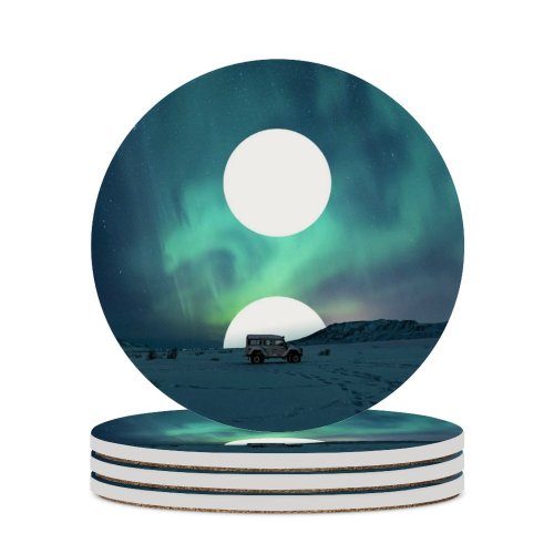 yanfind Ceramic Coasters (round) Nikolay Ivanov  Northern Lights Aurora Sky Polar Regions Family Game Intellectual Educational Game Jigsaw Puzzle Toy Set