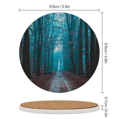 yanfind Ceramic Coasters (round) Fall Foliage Bare Trees Path Forest Morning Scenic Atmosphere Family Game Intellectual Educational Game Jigsaw Puzzle Toy Set