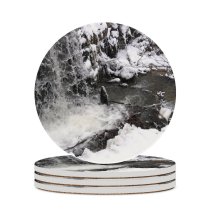 yanfind Ceramic Coasters (round) Waterfall Winter  Snow Resources  Watercourse Geological Rapid Freezing River Family Game Intellectual Educational Game Jigsaw Puzzle Toy Set