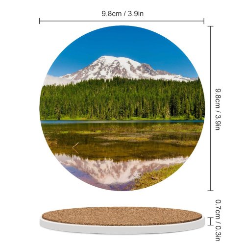yanfind Ceramic Coasters (round) Youen California Mount Rainier Volcano Seattle Washington USA Landscape Sky Reflection Trees Family Game Intellectual Educational Game Jigsaw Puzzle Toy Set