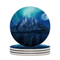 yanfind Ceramic Coasters (round)  Aurora Borealis Mountains Winter Forest Night Family Game Intellectual Educational Game Jigsaw Puzzle Toy Set