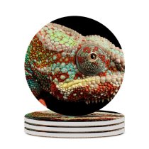 yanfind Ceramic Coasters (round) Black Dark Chameleon Lizard Multicolor Closeup Macro AMOLED HDR Family Game Intellectual Educational Game Jigsaw Puzzle Toy Set