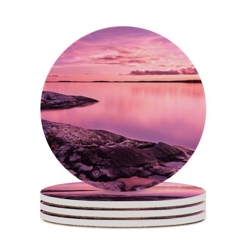 yanfind Ceramic Coasters (round) Visar Neziri Sunset Scenery Lake Rocks Sky Family Game Intellectual Educational Game Jigsaw Puzzle Toy Set