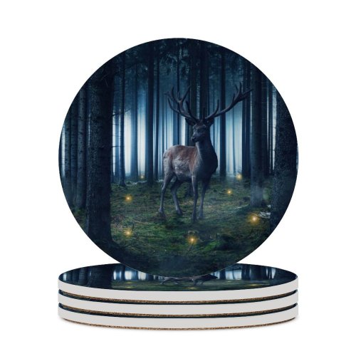 yanfind Ceramic Coasters (round) Oliver Henze Fantasy Hirsch Wild Woods Forest Tall Trees Foggy Family Game Intellectual Educational Game Jigsaw Puzzle Toy Set