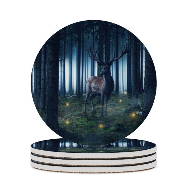 yanfind Ceramic Coasters (round) Oliver Henze Fantasy Hirsch Wild Woods Forest Tall Trees Foggy Family Game Intellectual Educational Game Jigsaw Puzzle Toy Set