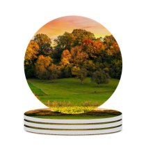 yanfind Ceramic Coasters (round) Bruno Glätsch Autumn Trees Sunset Landscape Afterglow Meadow Grass Field Greenery Beautiful Family Game Intellectual Educational Game Jigsaw Puzzle Toy Set