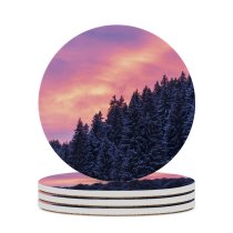 yanfind Ceramic Coasters (round) Bruno Glätsch Snow Covered Tall Trees Sunset Afterglow Winter Purple Sky Scenery Family Game Intellectual Educational Game Jigsaw Puzzle Toy Set