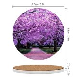 yanfind Ceramic Coasters (round) Cherry  Trees Purple Flowers Pathway Park Floral Colorful Spring Beautiful Family Game Intellectual Educational Game Jigsaw Puzzle Toy Set