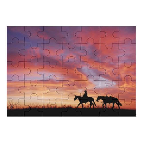 yanfind Picture Puzzle Cowboy Horses Silhouette Dawn Sunset Family Game Intellectual Educational Game Jigsaw Puzzle Toy Set