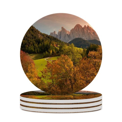 yanfind Ceramic Coasters (round) Luca Bravo Valley Funes Mountains Countryside Landscape High Mountains Summer Forest Trees Family Game Intellectual Educational Game Jigsaw Puzzle Toy Set