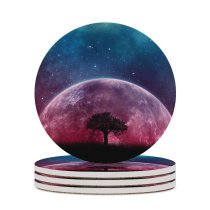yanfind Ceramic Coasters (round) Space Lone Tree Planet Surreal Night Silhouette Starry Sky Family Game Intellectual Educational Game Jigsaw Puzzle Toy Set