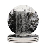 yanfind Ceramic Coasters (round) Waterfall Winter  Snow Freezing Tree Watercourse Resources Branch Family Game Intellectual Educational Game Jigsaw Puzzle Toy Set