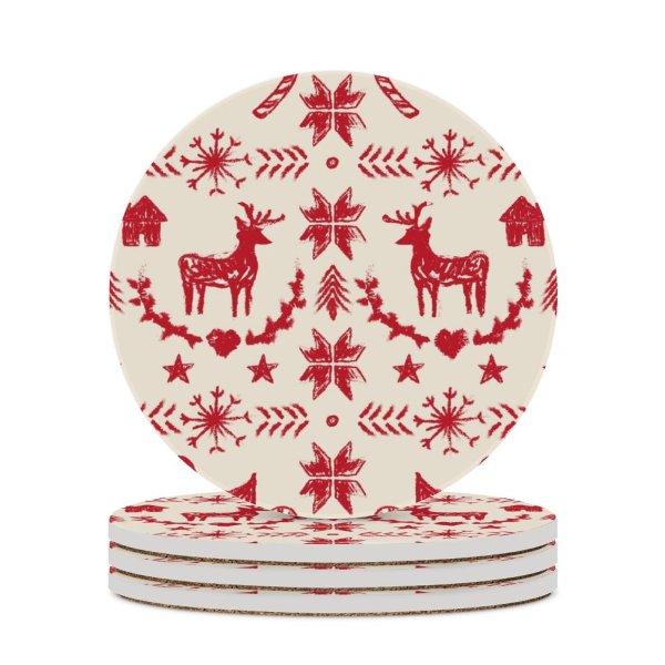 yanfind Ceramic Coasters (round) Simplicity Tree Seamless Snowflake Nordic Retro Rough Norwegian Bird  Winter Tradition Family Game Intellectual Educational Game Jigsaw Puzzle Toy Set