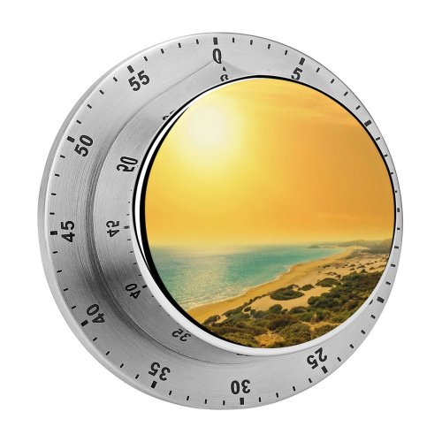 yanfind Timer Talip ÇETİN Golden Sand Beach Cyprus Coastal Seascape Sunset Seashore 60 Minutes Mechanical Visual Timer