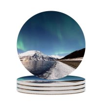 yanfind Ceramic Coasters (round) Lyngenfjord Norway Aurora Borealis Northern Lights  Mountains Lake Reflection Night Sky Family Game Intellectual Educational Game Jigsaw Puzzle Toy Set