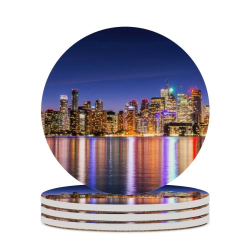 yanfind Ceramic Coasters (round) Harrison Haines Toronto Skyscrapers  Cityscape Night Lights Waterfront Dusk Reflections Architecture Family Game Intellectual Educational Game Jigsaw Puzzle Toy Set