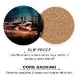 yanfind Ceramic Coasters (round) Sonny Mauricio Seattle City Cityscape City Lights Fence Night Time Light Trails Family Game Intellectual Educational Game Jigsaw Puzzle Toy Set
