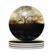 yanfind Ceramic Coasters (round) Tree  Sunset Fire Golden Light Sky Natural Landscape Sunlight Atmospheric Branch Family Game Intellectual Educational Game Jigsaw Puzzle Toy Set