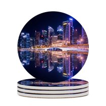 yanfind Ceramic Coasters (round) Pang Yuhao City Singapore Skyscrapers  Architecture Reflection Symmetrical Cityscape Nighttime City Family Game Intellectual Educational Game Jigsaw Puzzle Toy Set