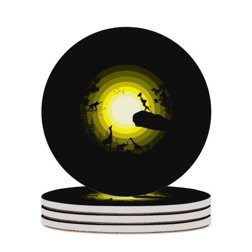 yanfind Ceramic Coasters (round) Suryapraveen Black Dark Minimal Lion King Rafiki Simba Forest Pride Rock Silhouette Family Game Intellectual Educational Game Jigsaw Puzzle Toy Set