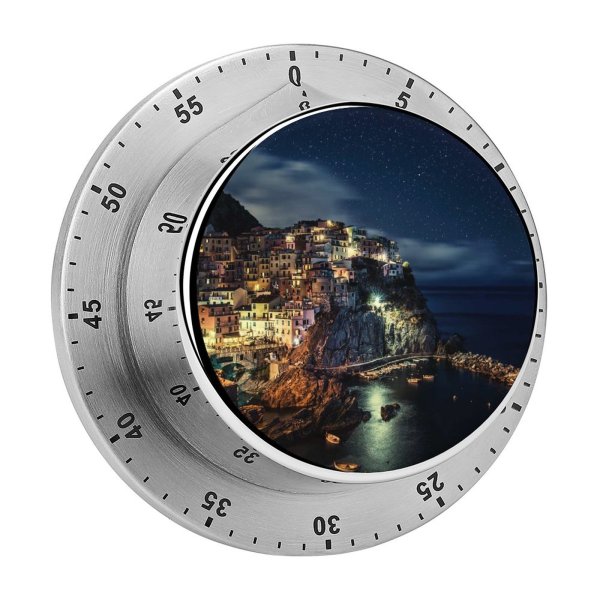 yanfind Timer Dominic Kamp Manarola Town Cinque Terre Night Time Seascape Starry Sky Boats 60 Minutes Mechanical Visual Timer