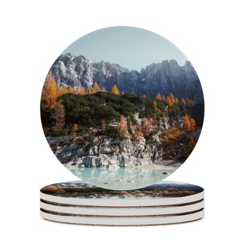yanfind Ceramic Coasters (round) Luca Bravo Sorapiss Mountains Dolomites Rocks Trees Italy Family Game Intellectual Educational Game Jigsaw Puzzle Toy Set