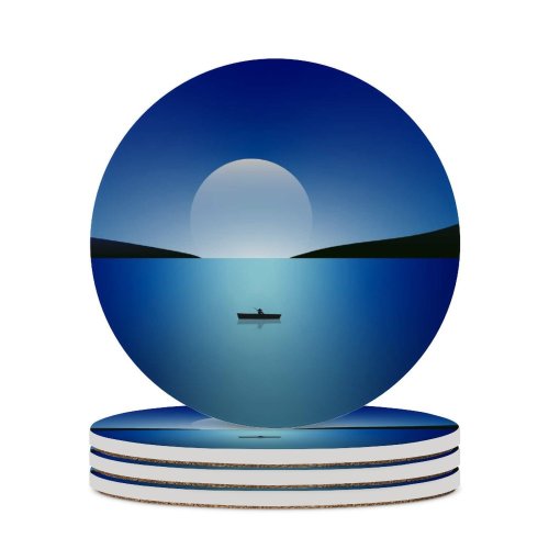 yanfind Ceramic Coasters (round)  Night Seascape Sailing Boat Minimal Family Game Intellectual Educational Game Jigsaw Puzzle Toy Set