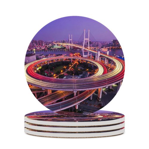 yanfind Ceramic Coasters (round) Nanpu   Architecture Cityscape Shanghai City Lights Exposure Family Game Intellectual Educational Game Jigsaw Puzzle Toy Set