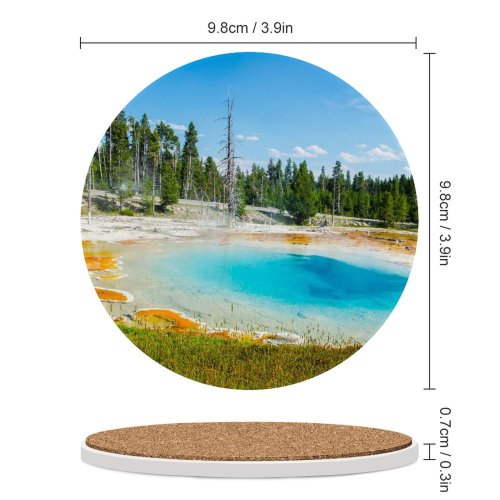 yanfind Ceramic Coasters (round) Youen California Mudpot Yellowstone National Park Tourist Attraction Trees Landscape Sky Family Game Intellectual Educational Game Jigsaw Puzzle Toy Set