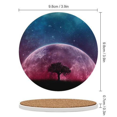 yanfind Ceramic Coasters (round) Space Lone Tree Planet Surreal Night Silhouette Starry Sky Family Game Intellectual Educational Game Jigsaw Puzzle Toy Set