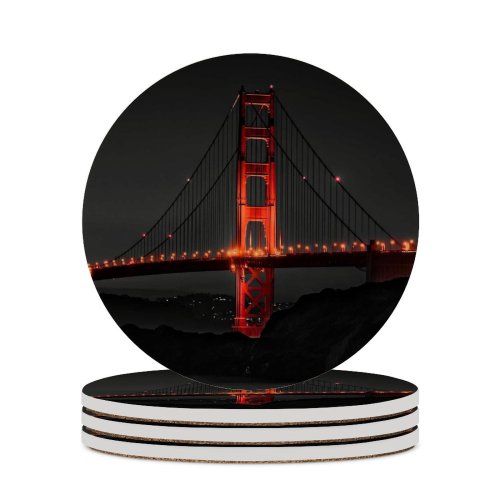 yanfind Ceramic Coasters (round) Black Dark Golden Gate  Night Dark Illuminated  Francisco Family Game Intellectual Educational Game Jigsaw Puzzle Toy Set