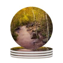 yanfind Ceramic Coasters (round) Collins Aspen Trees Pathway Forest Rocks Trails Beautiful Family Game Intellectual Educational Game Jigsaw Puzzle Toy Set