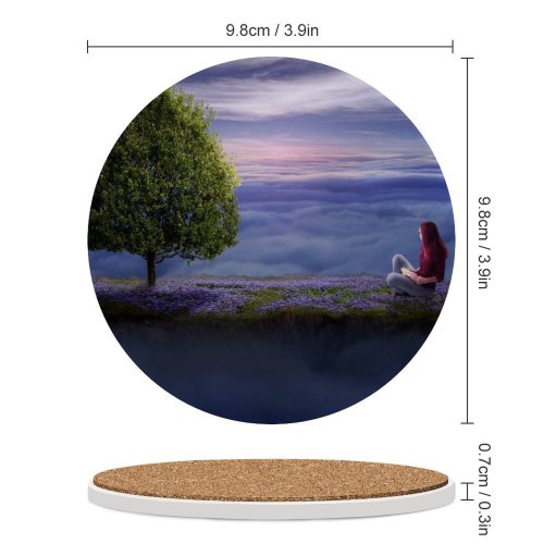 yanfind Ceramic Coasters (round) Fantasy Girl Dream Surreal Floating Lone Tree Above Clouds Sunrise Family Game Intellectual Educational Game Jigsaw Puzzle Toy Set