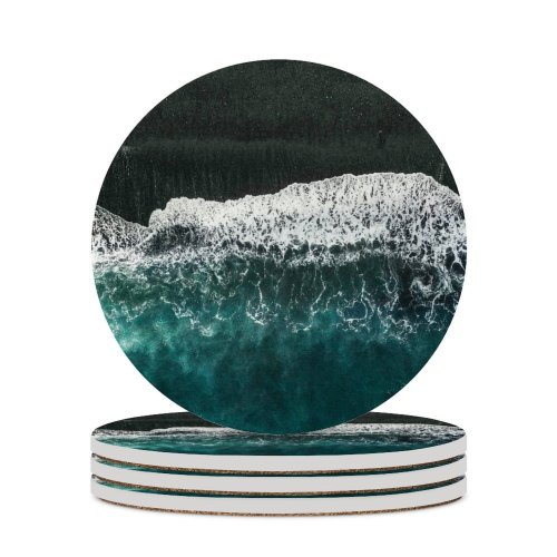 yanfind Ceramic Coasters (round) Daria Shevtsova Beach Aerial Seashore Ocean Family Game Intellectual Educational Game Jigsaw Puzzle Toy Set