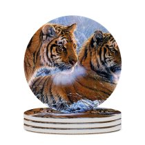yanfind Ceramic Coasters (round) Tigers Pair Frozen Winter Snow Big Cats Family Game Intellectual Educational Game Jigsaw Puzzle Toy Set