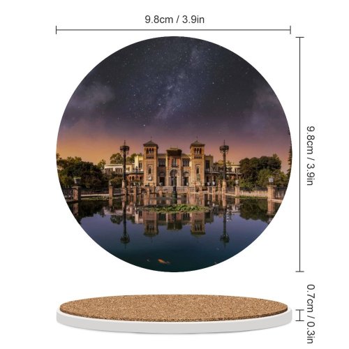 yanfind Ceramic Coasters (round) Massimiliano Morosinotto Castle Fountain Reflection Outer Space Milky Way  Pond Sunset Family Game Intellectual Educational Game Jigsaw Puzzle Toy Set